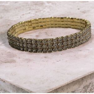 Diamond Gold Tone Bling Stretch Fashion Bracelet Glam Formal‎ Black Tie Prom NEW
